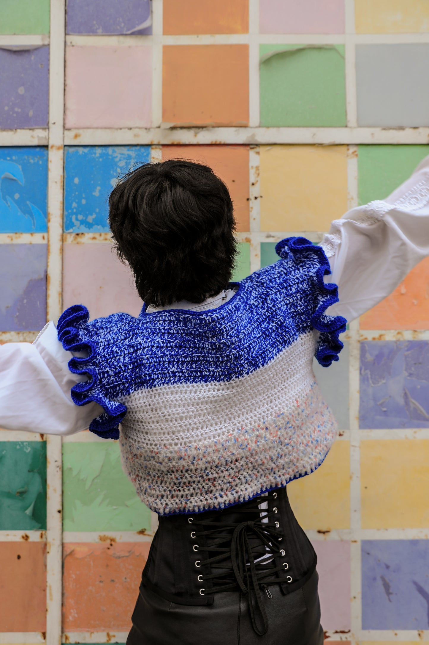 Croptop froufrou bleu