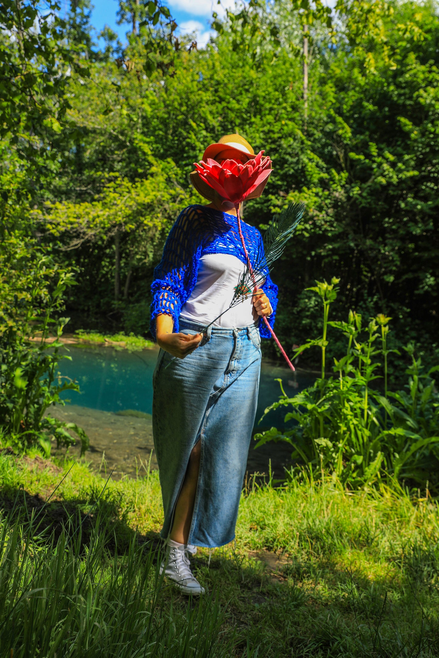 Croptop Bleu Indigo série "OPEN" manches longues