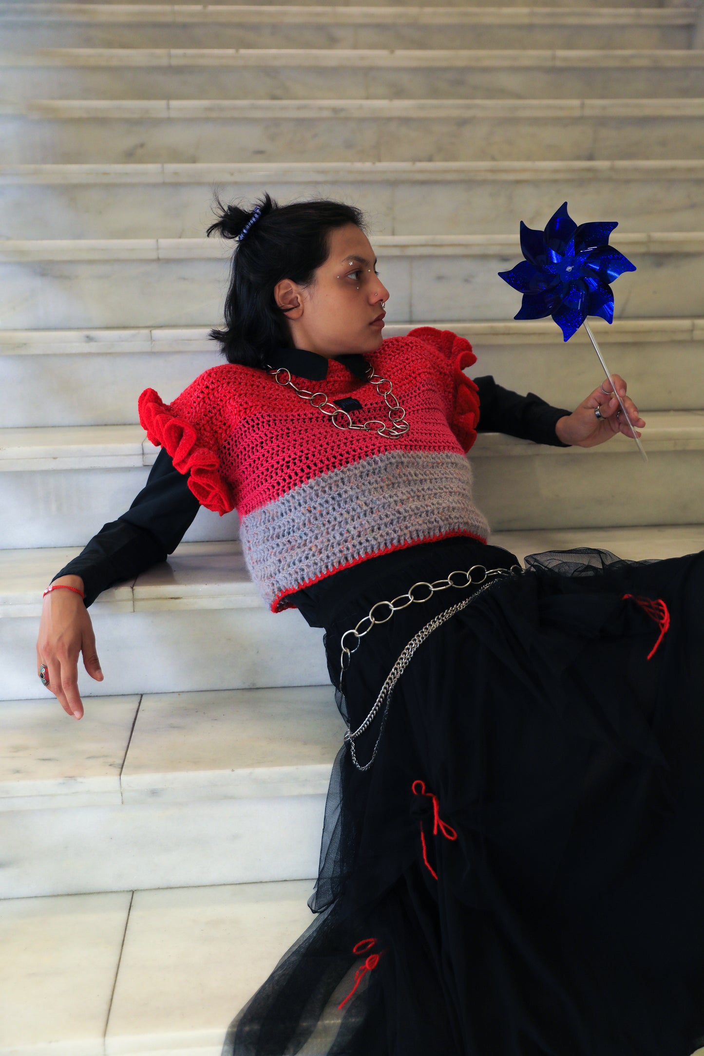 Croptop froufrou rouge