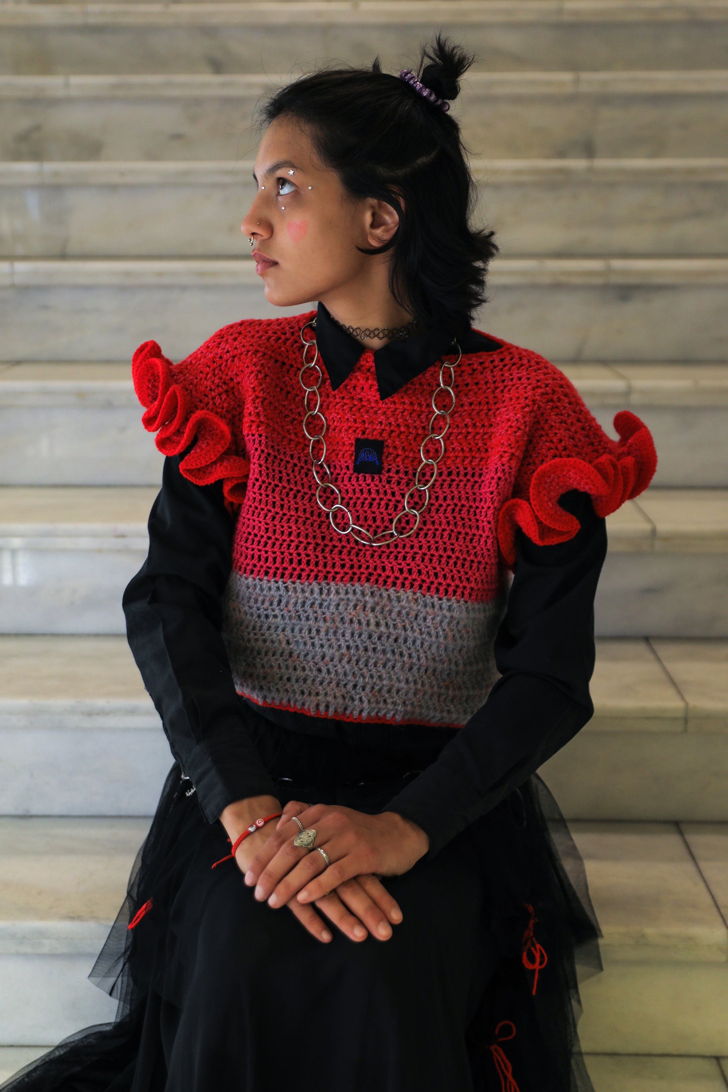 Croptop froufrou rouge