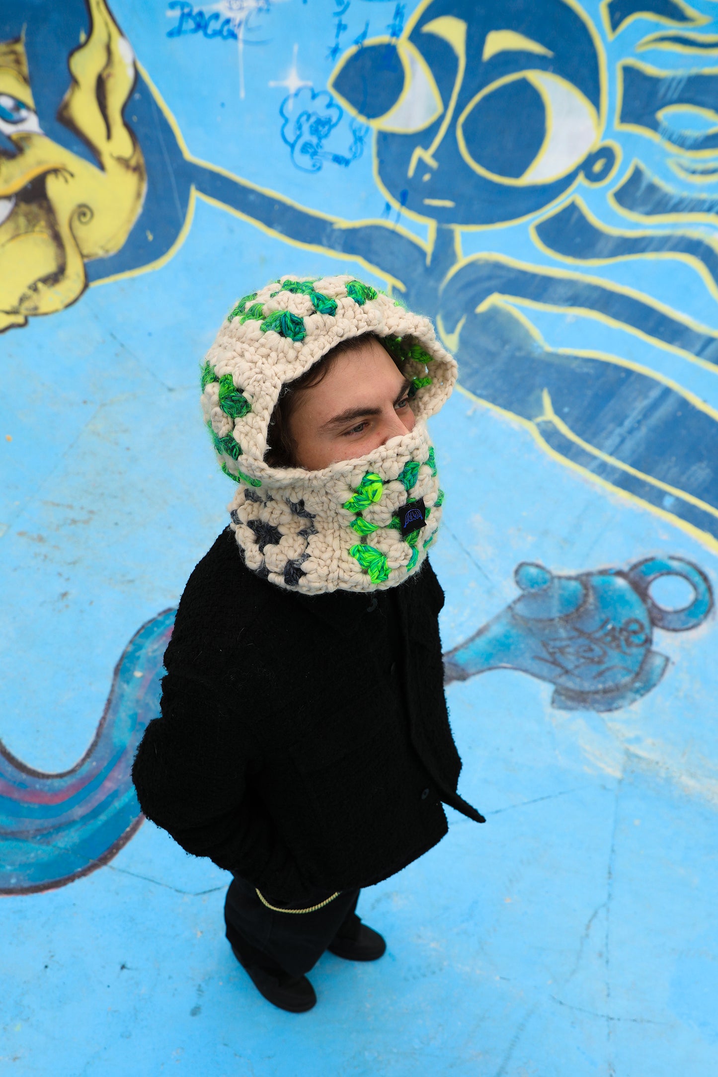 Cagoule Granny laine vert et gris