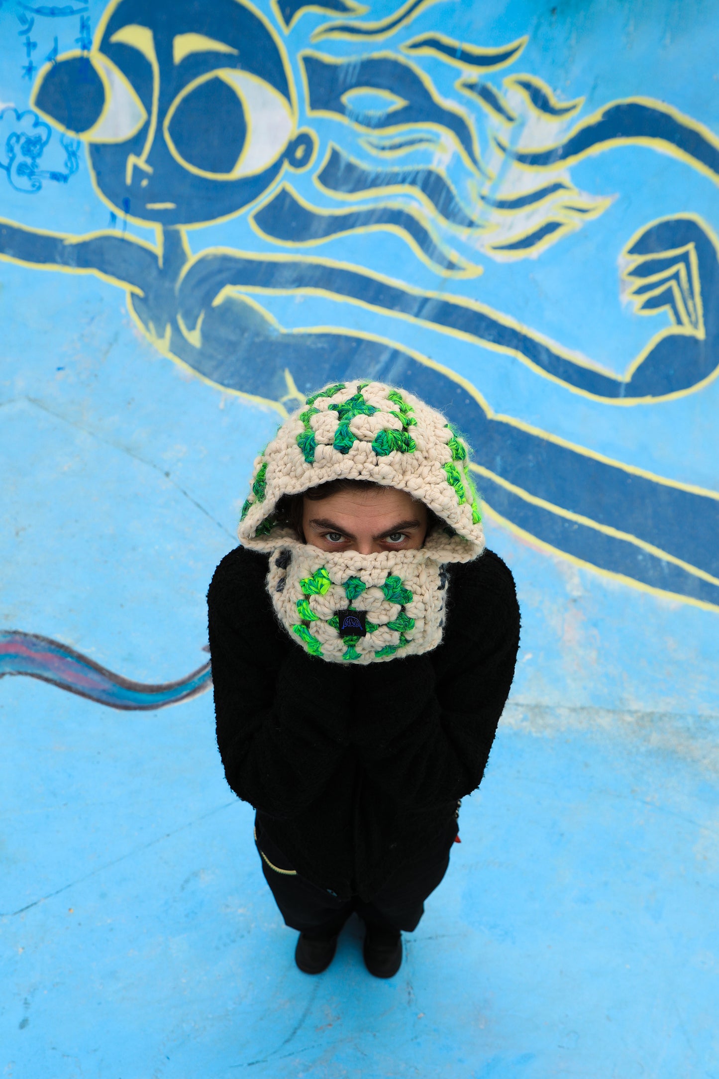Cagoule Granny laine vert et gris