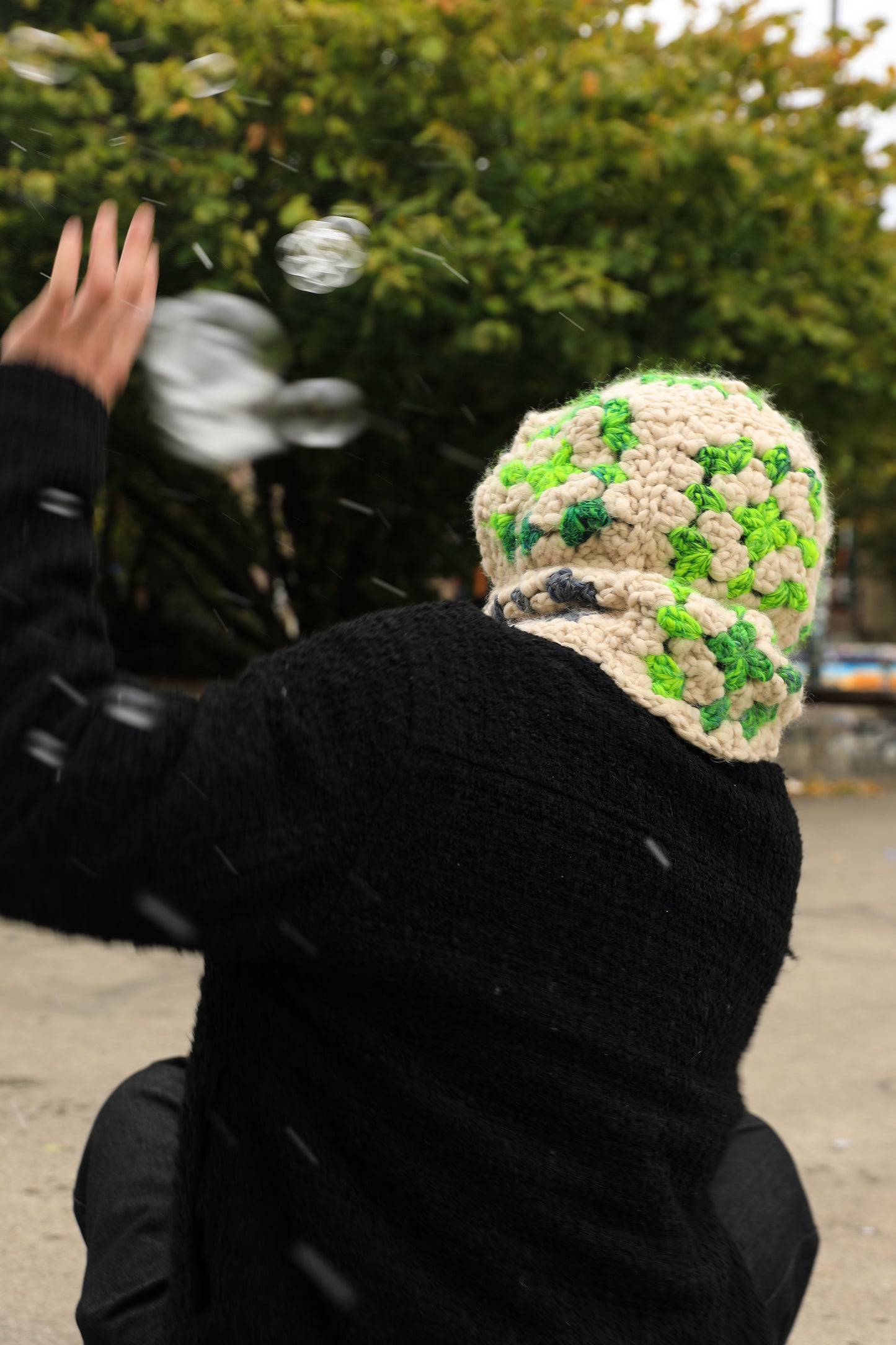 Cagoule Granny laine vert et gris