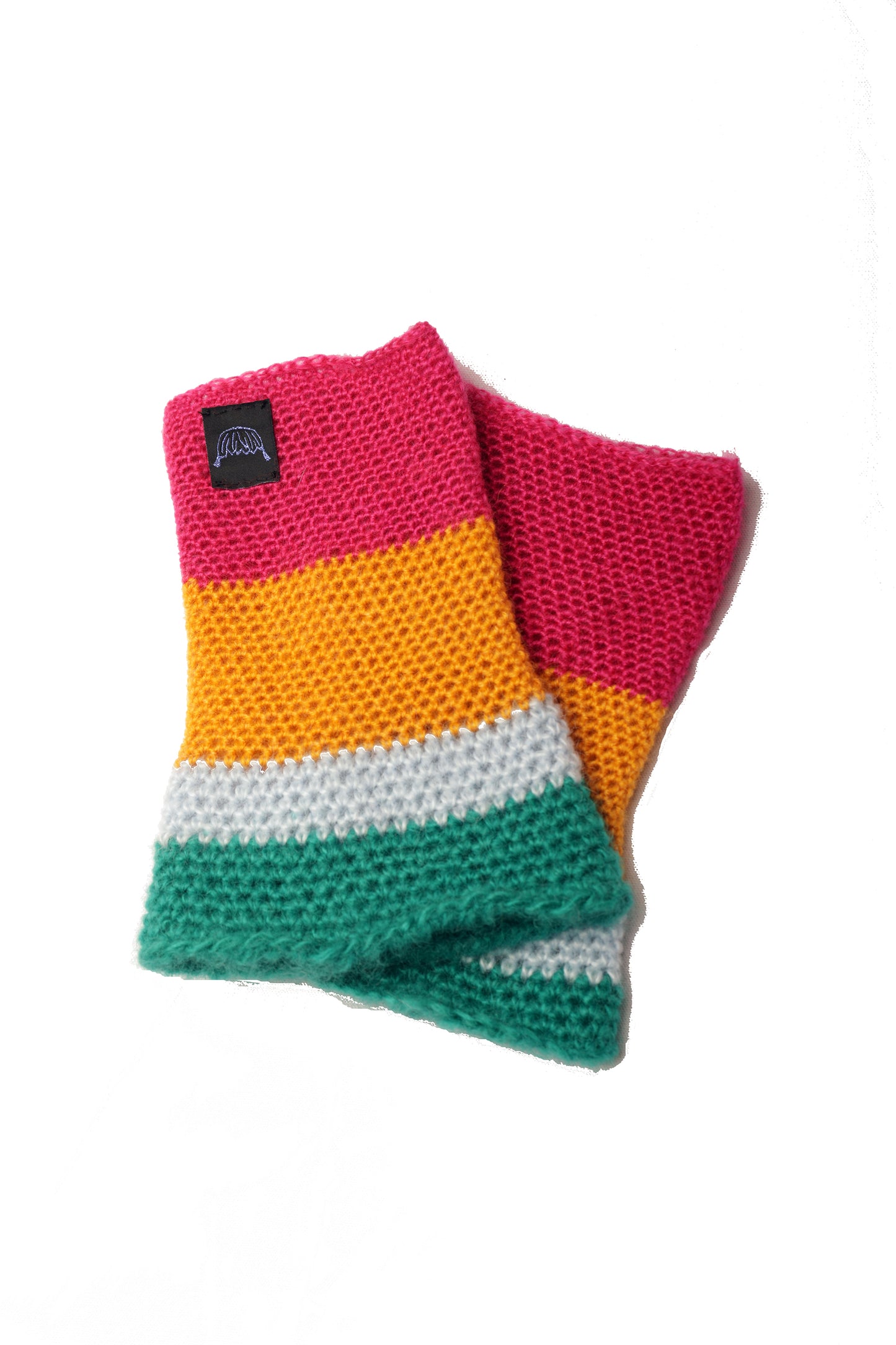 Guêtre rayées rose, jaune, bleu ciel et vert