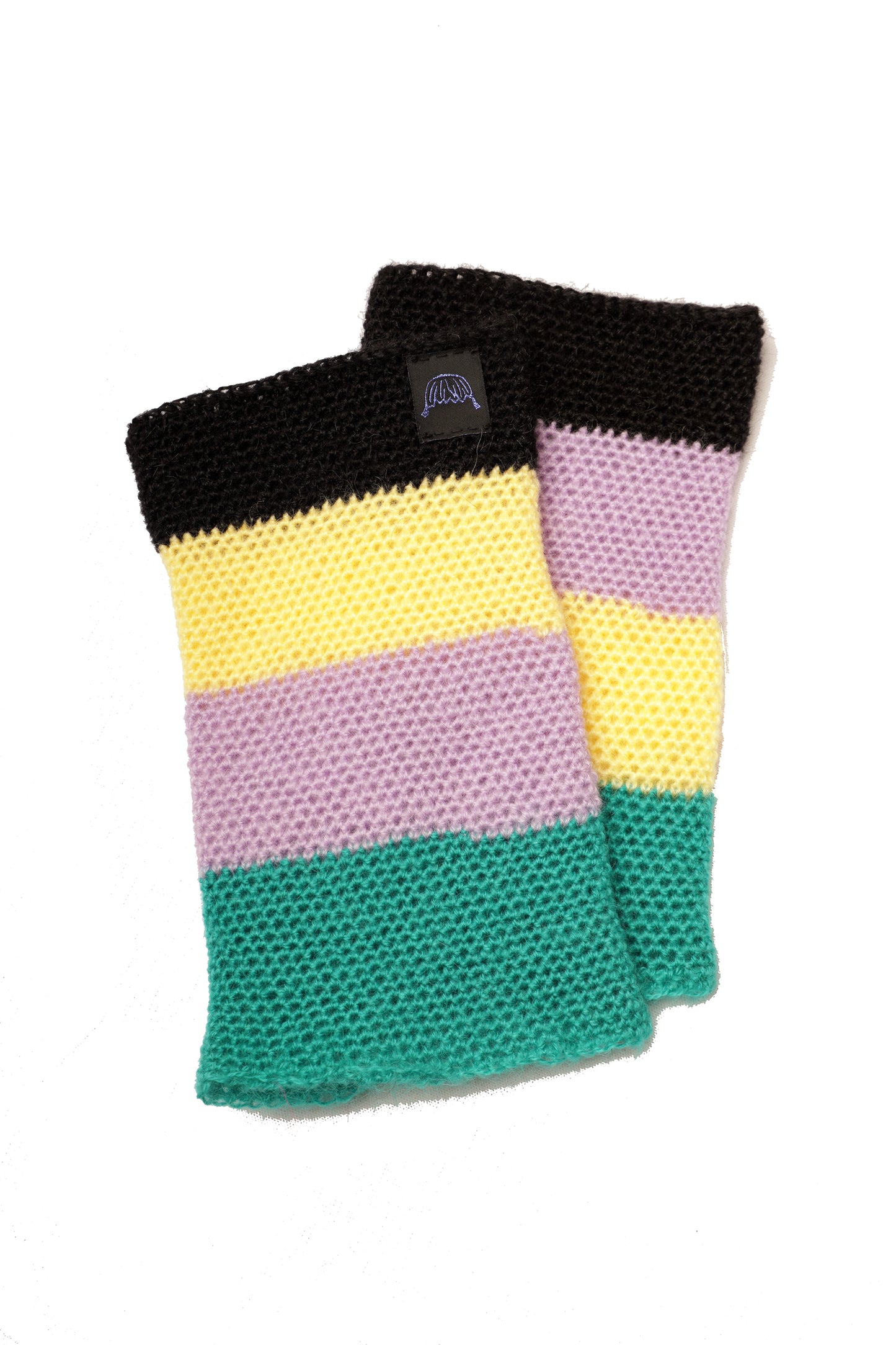 Guêtres rayées noir, jaune pale, lilas et vert
