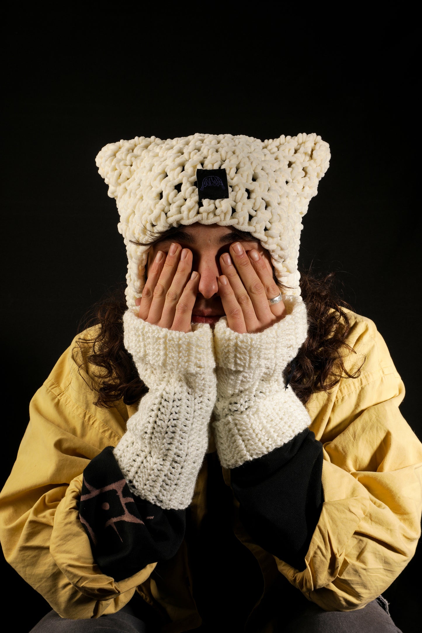 Bonnet oreille blanc velours