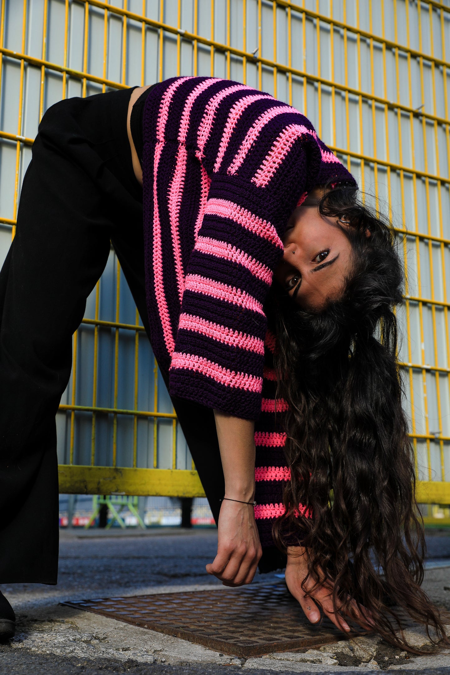 Pull Croptop Longues Manches violet et rose fashy