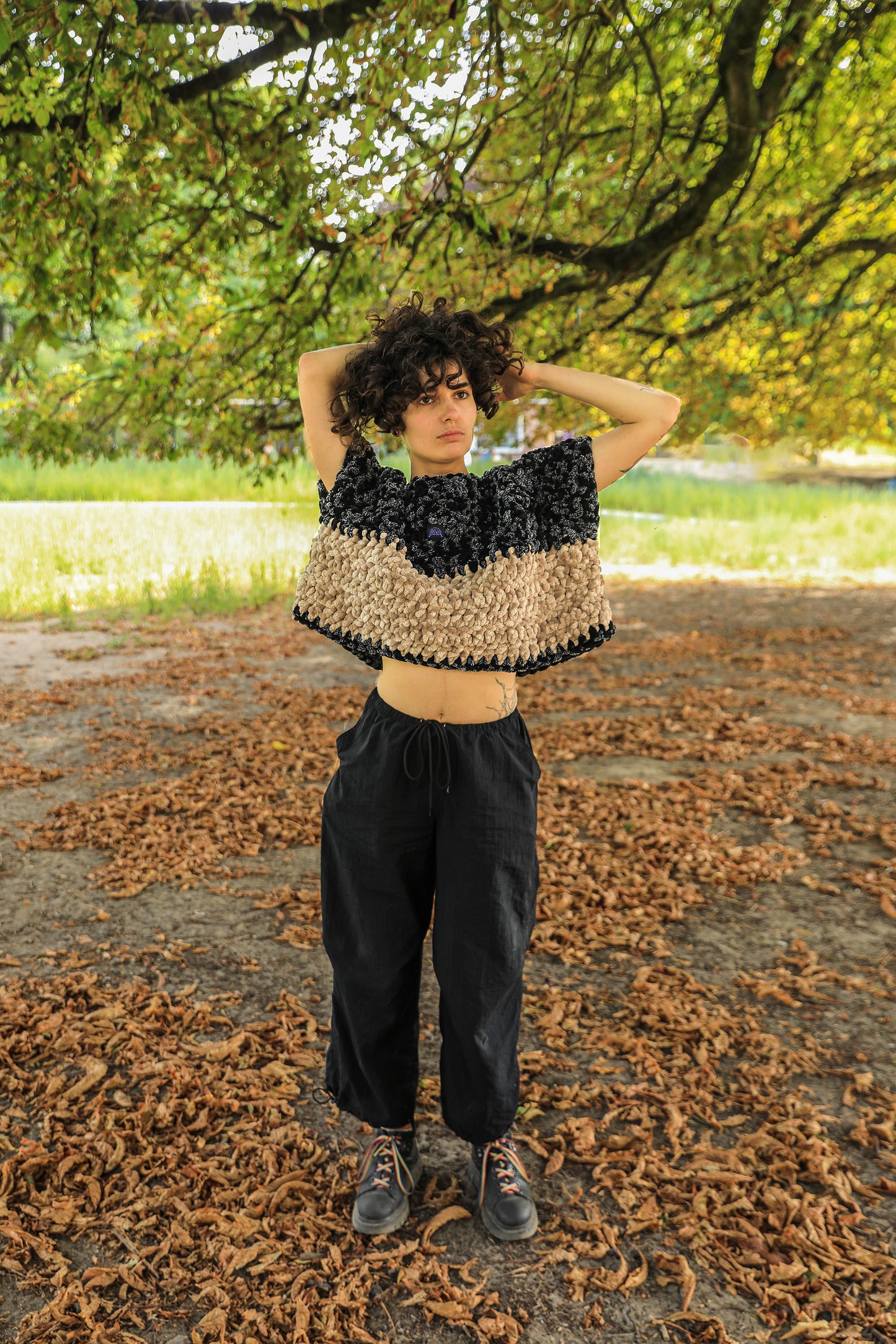 Pull Chenille Noir & Beige