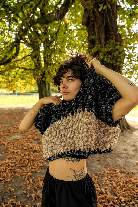 Pull Chenille Noir & Beige