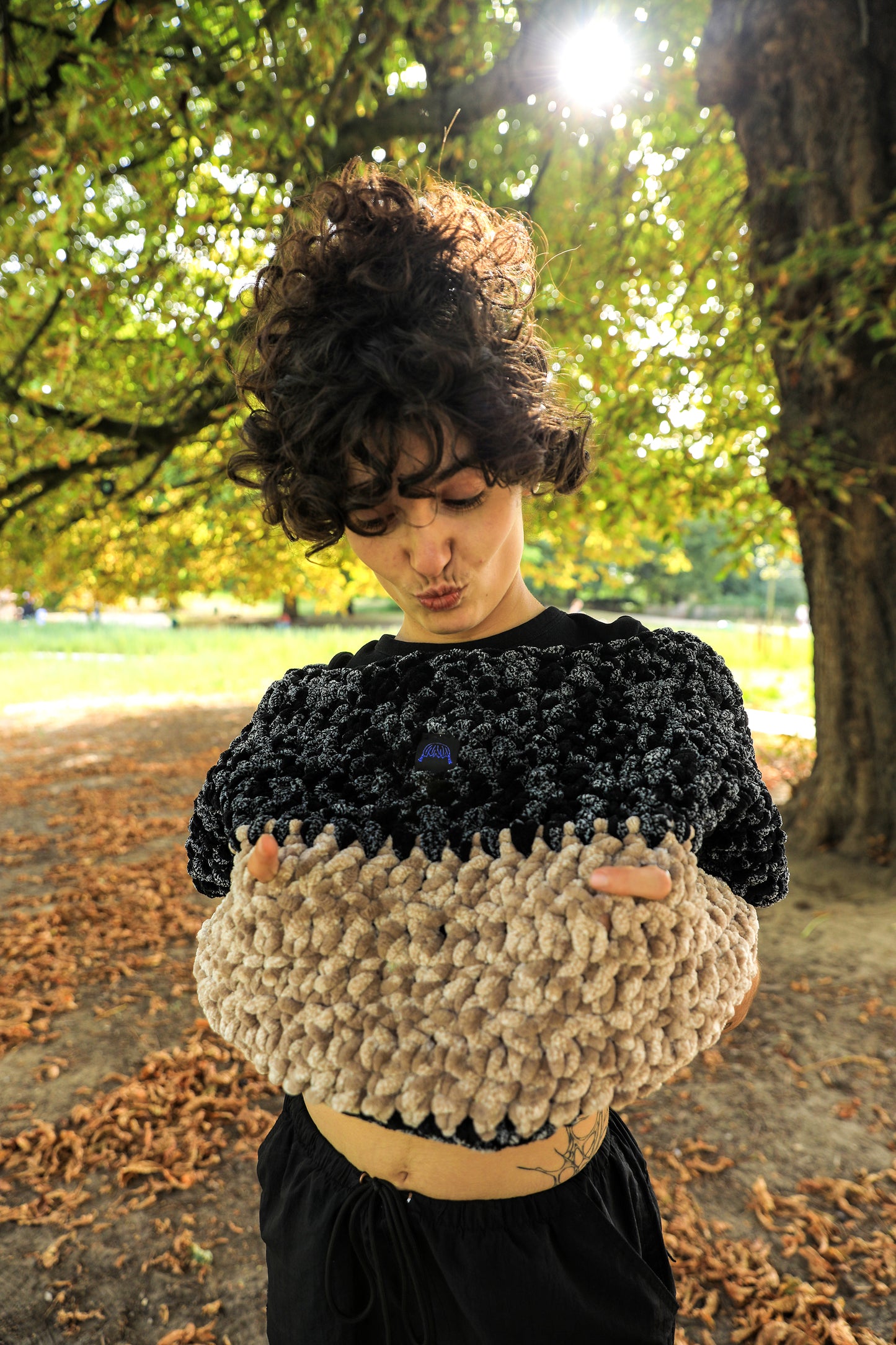 Pull Chenille Noir & Beige