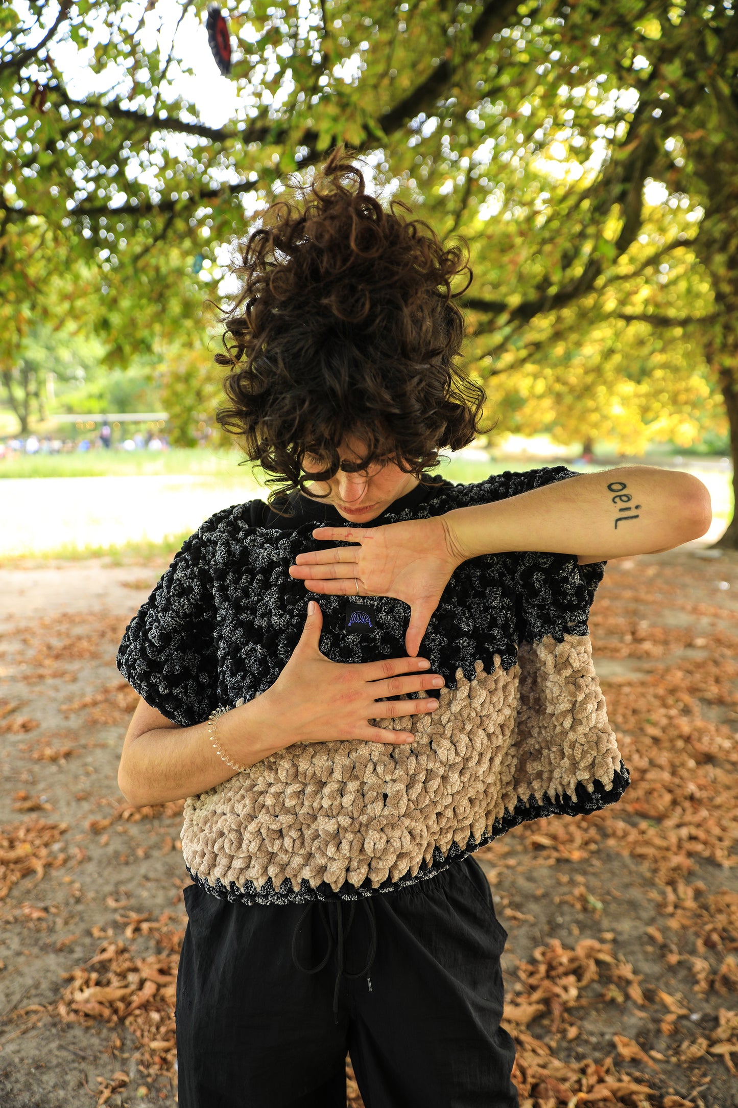Pull Chenille Noir & Beige