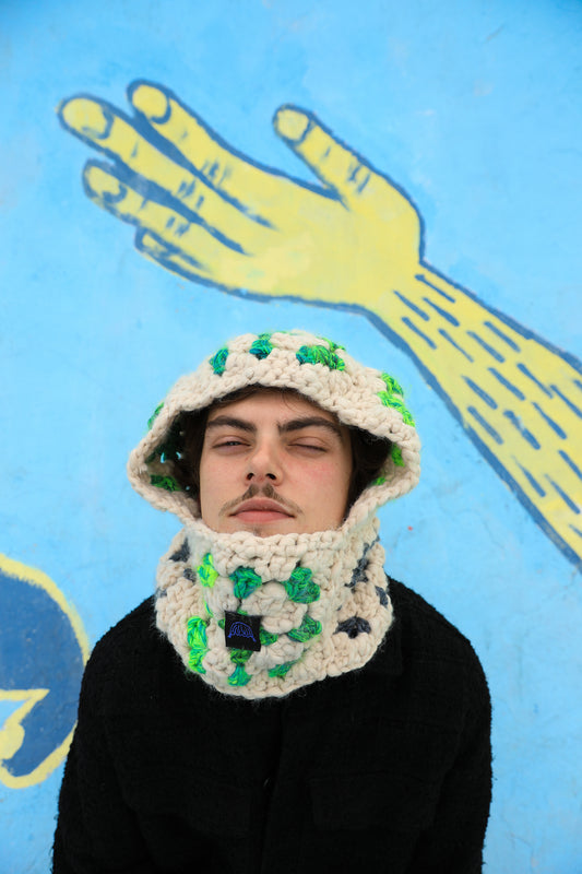Cagoule Granny laine vert et gris