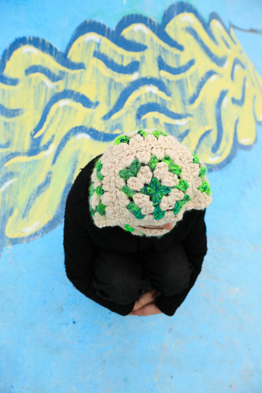 Cagoule Granny laine vert et gris