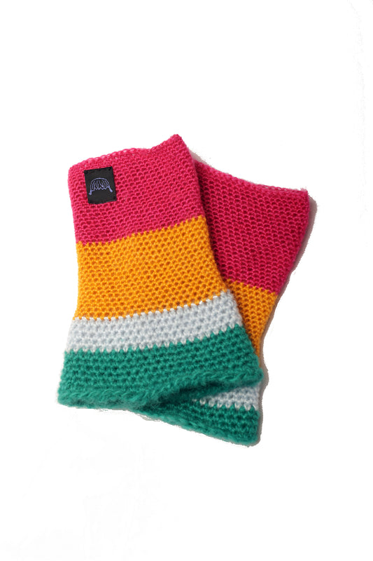 Guêtre rayées rose, jaune, bleu ciel et vert