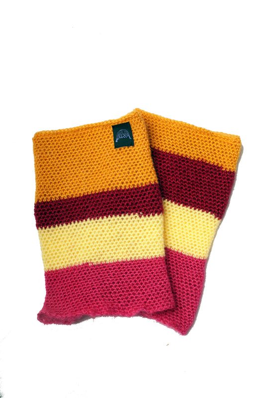 Guetres rayées rose, jaune pale, bordeaux et jaune