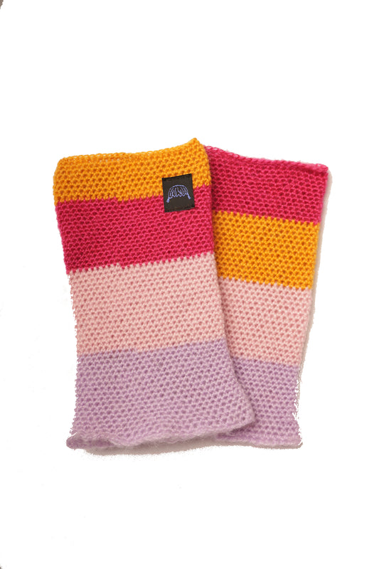 Guêtres rayées jaune, rose, rose pale et lilas