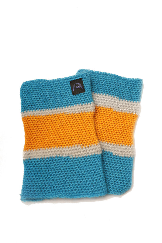 Guêtres rayées bleu, jaune et gris