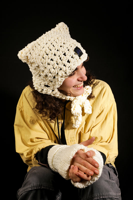 Bonnet oreille blanc velours