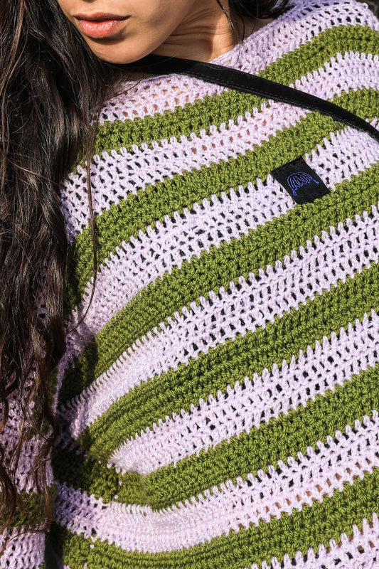 Pull Croptop Longues Manches Vert kaki et Rose pâle